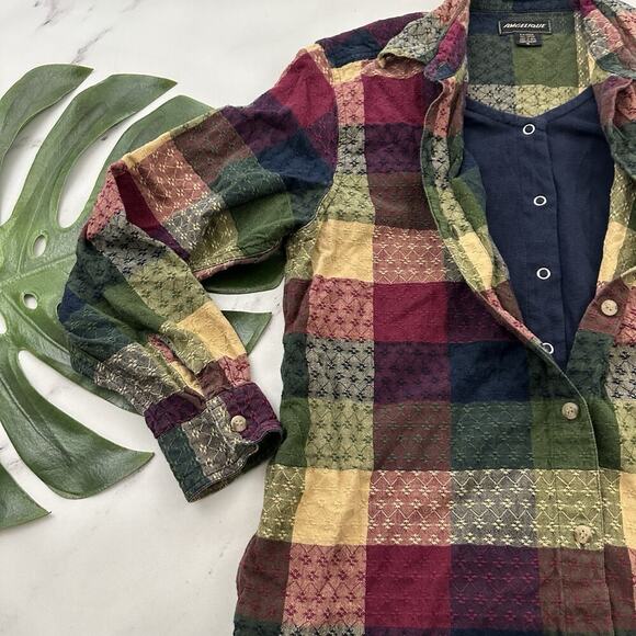 Angelique Womens Vintage 90s Plaid Top Size S Blue Purple Plaid Layered - Picture 5 of 12